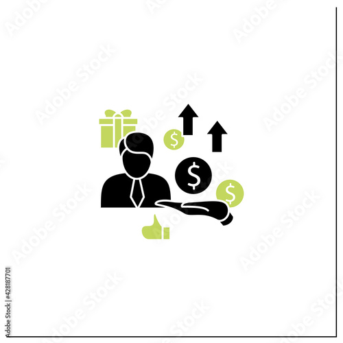 New investors glyph icon. Creating new investors generation. High quality worker. Profitable business. Universal basic income concept. Filled flat sign. Isolated silhouette vector illustration