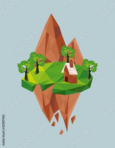 mountains and house