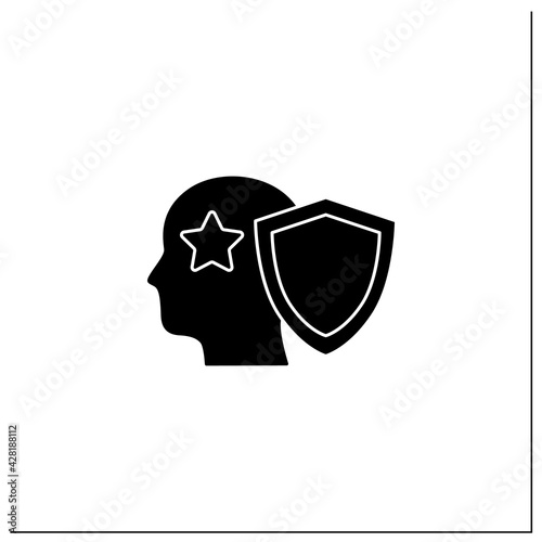 Intellectual property glyph icon. Copyright. Intangible creations. Law protects. Asset management concept. Filled flat sign. Isolated silhouette vector illustration