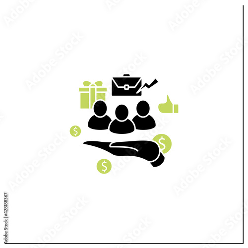 Supporting workers glyph icon. Supporting unpaid care workers. Caring about employees. Universal basic income concept.Filled flat sign. Isolated silhouette vector illustration