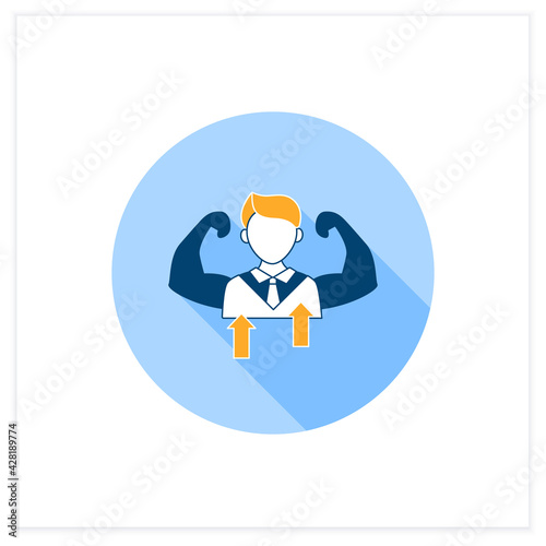 Self confidence flat icon.Individual trust in abilities,capacities,and judgments. Strong personality.Perfect interlocutor. Effective communication concept. Vector illustration