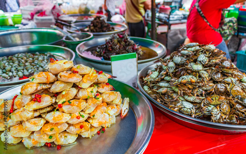 Photography Thai Chinese street food seafood selection China Town Bangkok Thailand