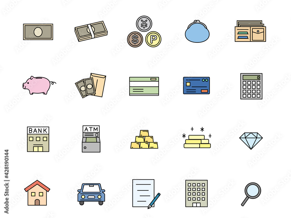 お金 金融 ファイナンス アイコンセット イラスト素材 Stock Vector Adobe Stock