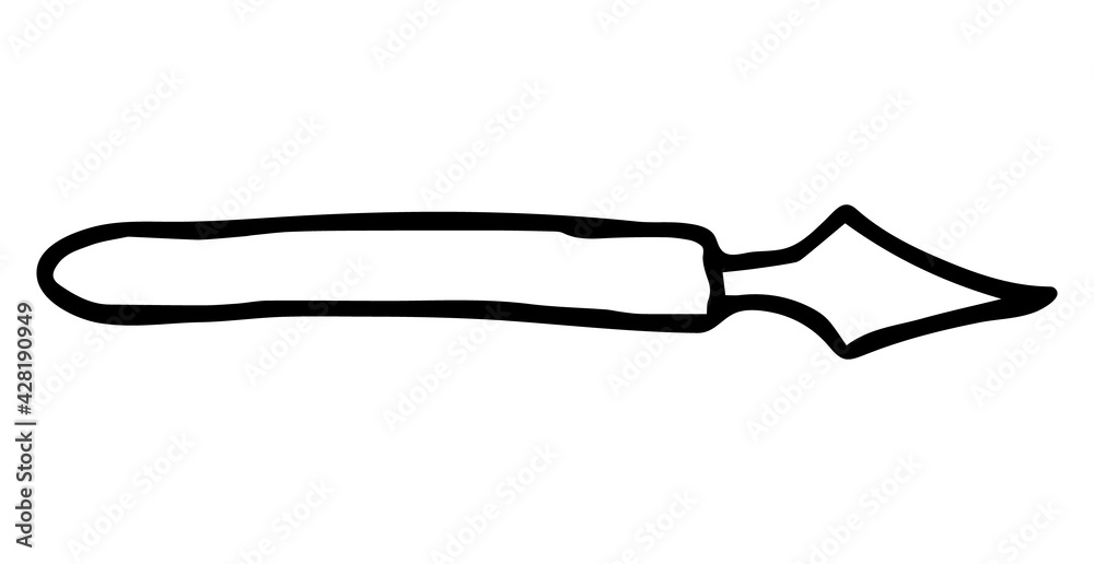 Obraz premium Basic nail tools, double ended cuticle pusher, hand drawn doodle. Manicure tools. Hand-drawn doodles. Hand and nail care. Vector illustration isolated on white background.