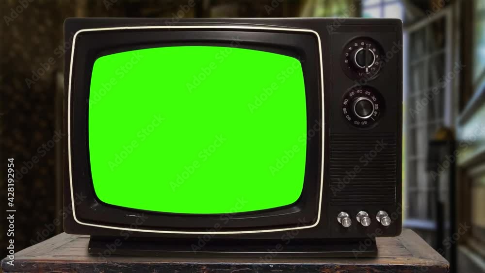 Vintage Television or tv Set Green Background with Noise and Static. Old vintage television or tv template. You can replace green screen with the footage or picture you want with “Keying” effect in AE