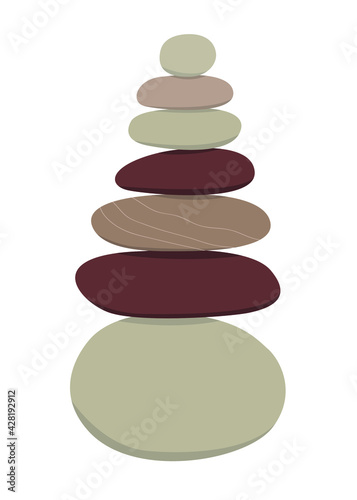 Flat vector cartoon illustration of a balancing stack of stones. A symbol of harmony, calmness and relaxation. Isolated design on a white background.