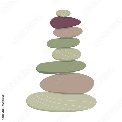 Flat vector cartoon illustration of a balancing stack of stones. A symbol of harmony, calmness and relaxation. Isolated design on a white background.