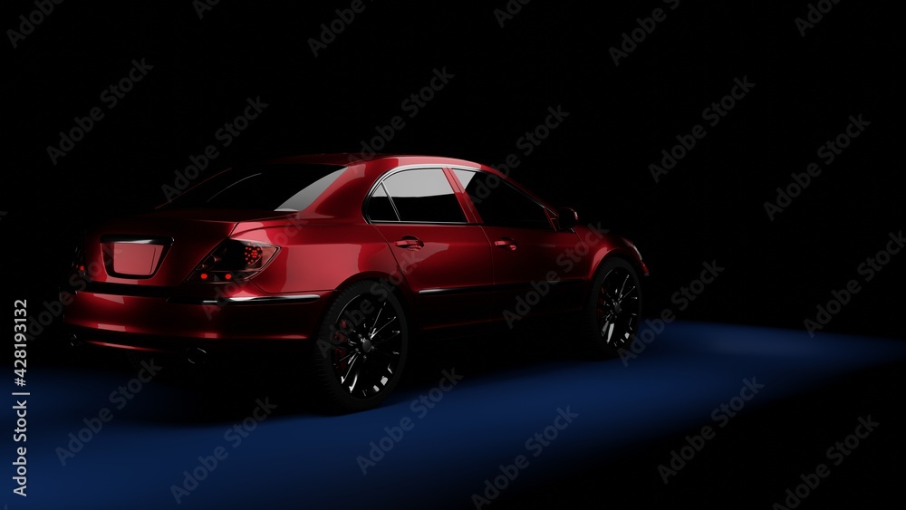 red car on the side in the dark on a blue background