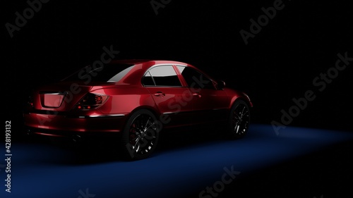 red car on the side in the dark on a blue background © evastud