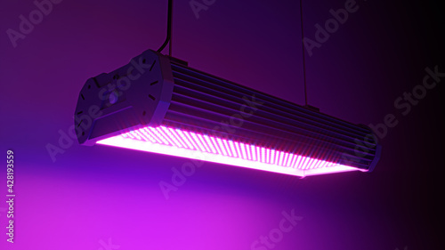 LED grow lamp for plants. Copy space. 3d illustration
