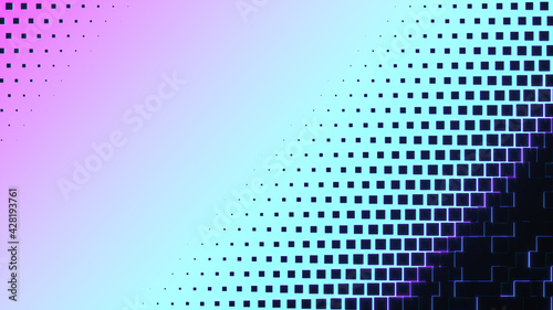 Abstract backround. Black cubes with glowing neon edges. Glowing gradient with copy space. 3d illustration.