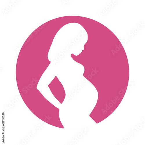 Silhuette of pregnant woman on pink background