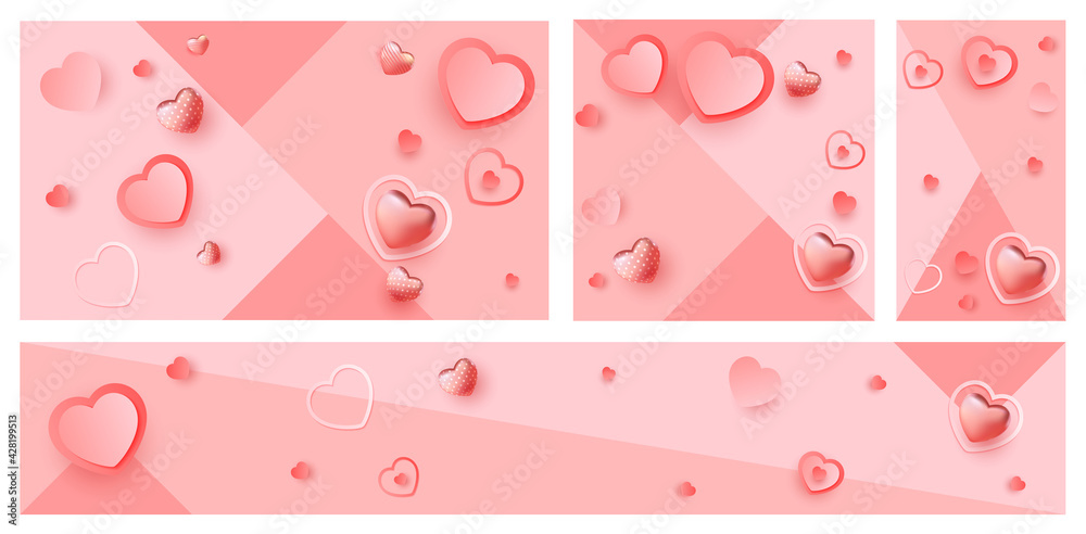 Vector symbols of love for Happy Women's Day, Mother's Day, Valentine's Day, birthday greeting card with space for text.