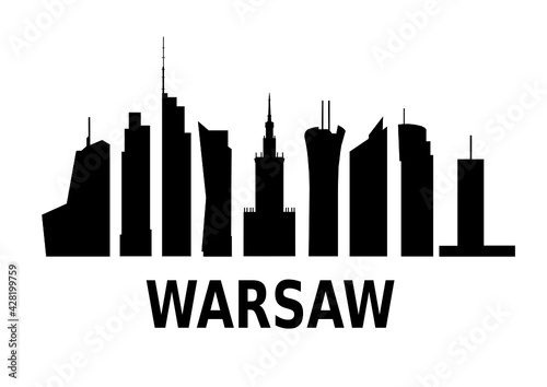 Warsaw Skyline 2021 - skyscrapers black silhouettes panorama. Customizable vector isolated illustration. 