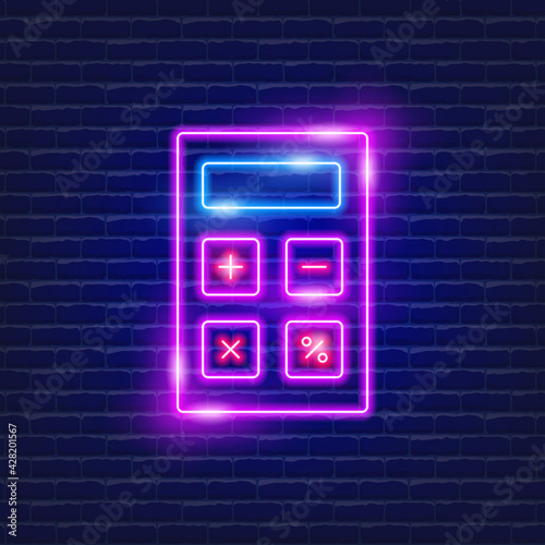 Calculator neon icon. Vector illustration for design website, advertising, promotion, banner. School concept.