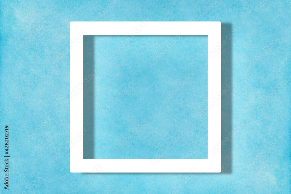 Frame on blue light background, mockup 