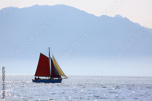 Sailboat on the Ayrshire coast in Scotland