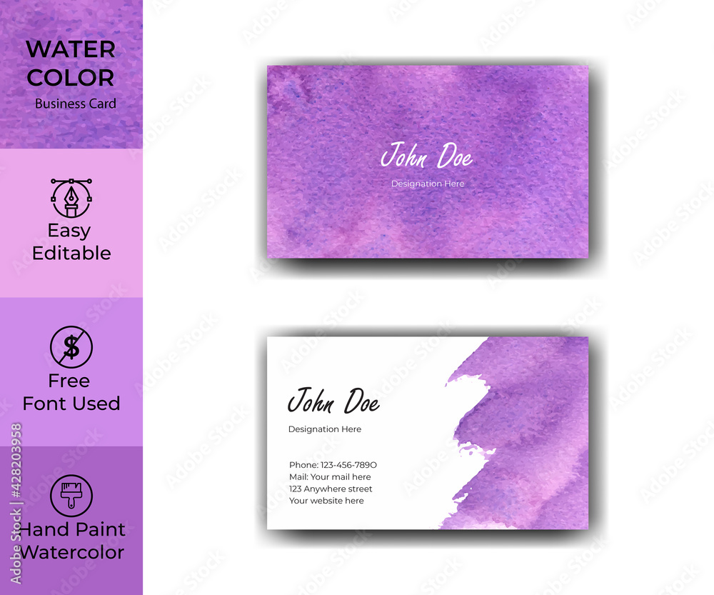 Elegant violet watercolor business card