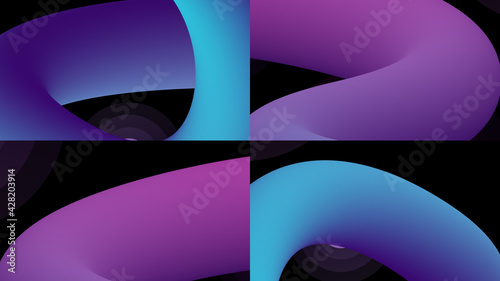Four different curved purple pipes on black background illustration.