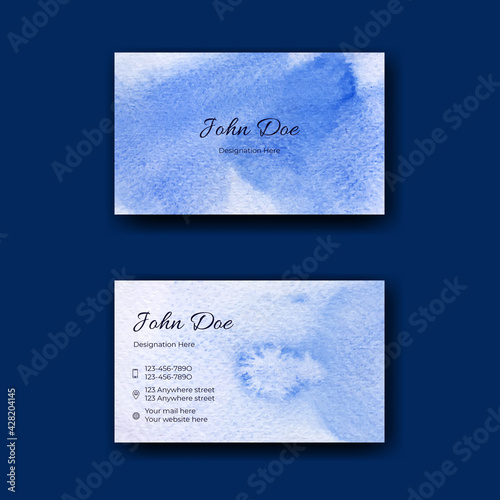 Elegant blue abstract watercolor business card