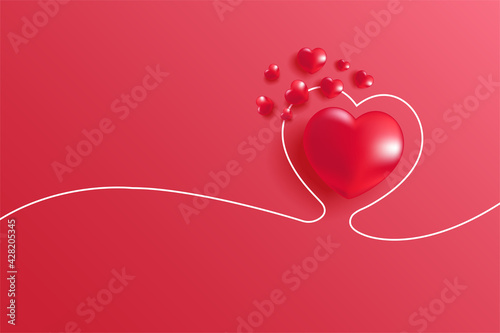 Red line heart concept. Vector symbols of love for Happy Women's, Mother's, Valentine's Day, birthday greeting card with space for text.