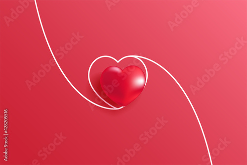 Red line heart concept. Vector symbols of love for Happy Women's, Mother's, Valentine's Day, birthday greeting card with space for text.