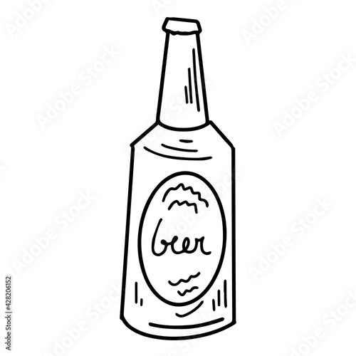A hand-drawn beer bottle. Beer bottle icon. Foamy drink