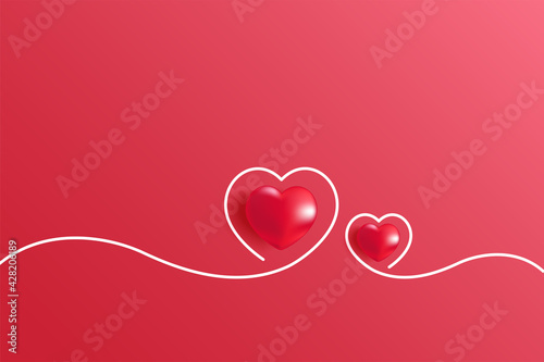 Red line heart concept. Vector symbols of love for Happy Women's, Mother's, Valentine's Day, birthday greeting card with space for text.
