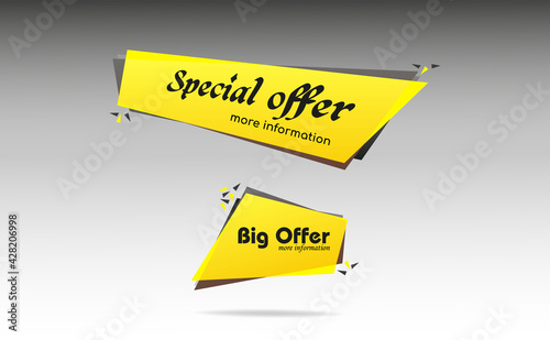 Vector banner with rounded corners on the leg for mega big sales. Yellow tag templates with special offers for purchase, strokes, and elements.