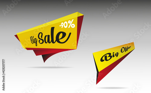 Vector banner with rounded corners on the leg for mega big sales. Yellow tag templates with special offers for purchase, strokes, and elements.