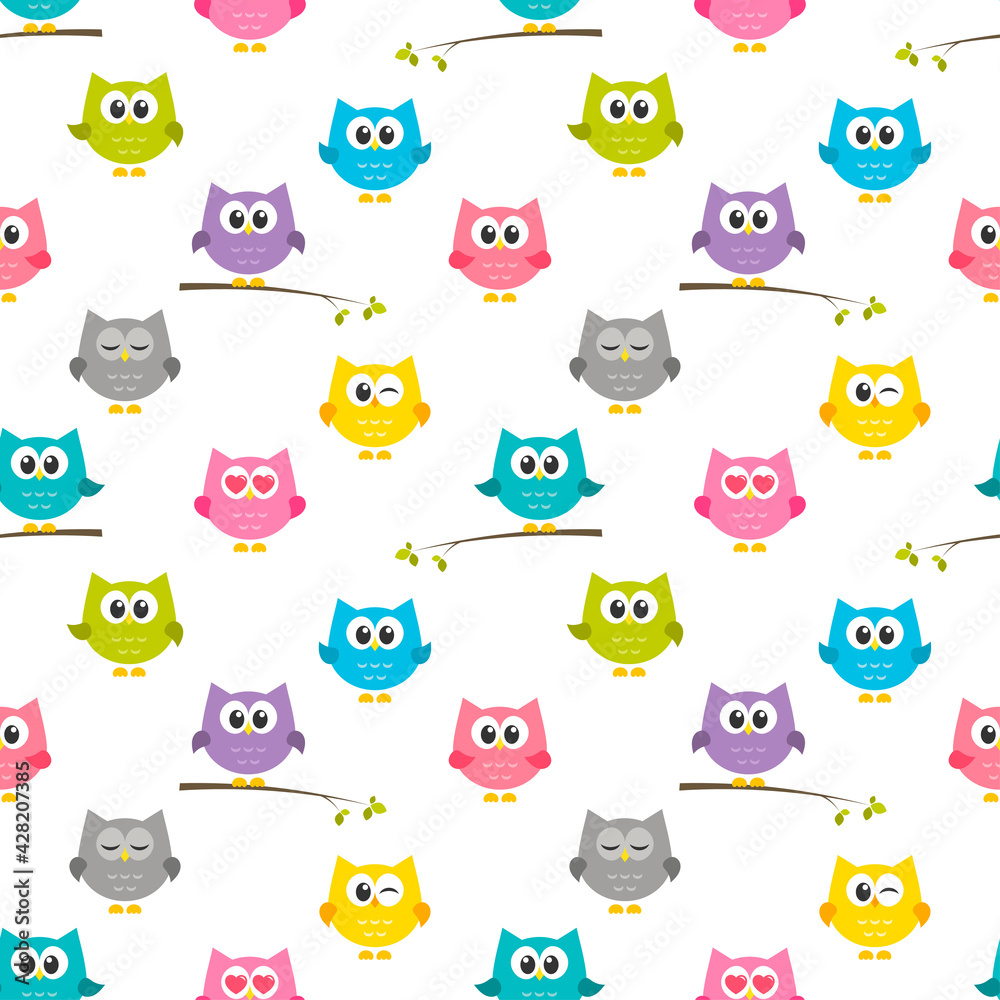 Obraz premium Pattern with colorful owls