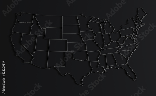 USA 3d Geographic Map Abstract Border Metal Render