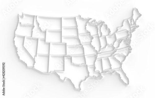USA 3d Geography Map Abstract White Borders Render