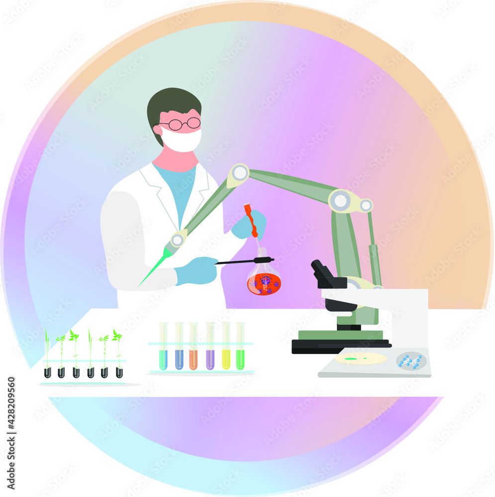 Microbiologist studying new virus and cultivating a petri dish whit