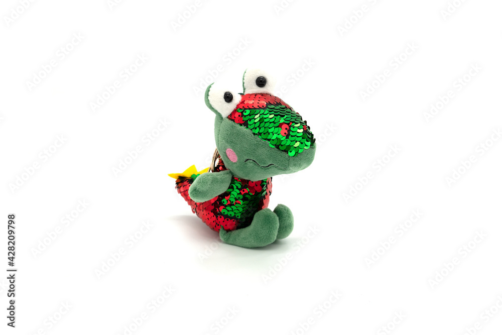 Plush toy green crocodile isolated on white background