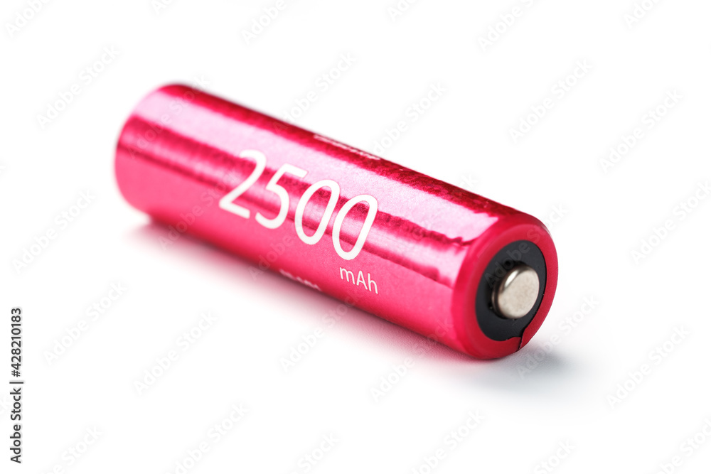 Red AA battery inscription 2500 on a white background. Red AA battery inscription 2500 on a white background.
