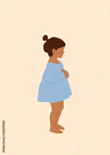 Abstract boho child portrait. Baby girl silhouette. Minimalistic vector illustration isolated on a white background