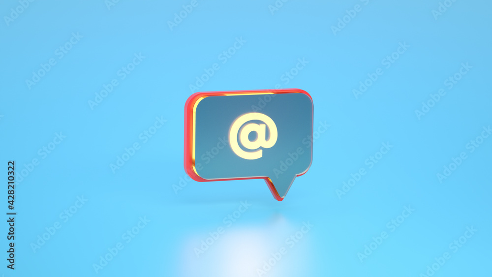 At symbol search link symbol on social media notification icon. Comments thread mention or user reply sign. 3D rendering At symbol search link symbol on social media notification icon. Comments thread mention or user reply sign. 3D rendering