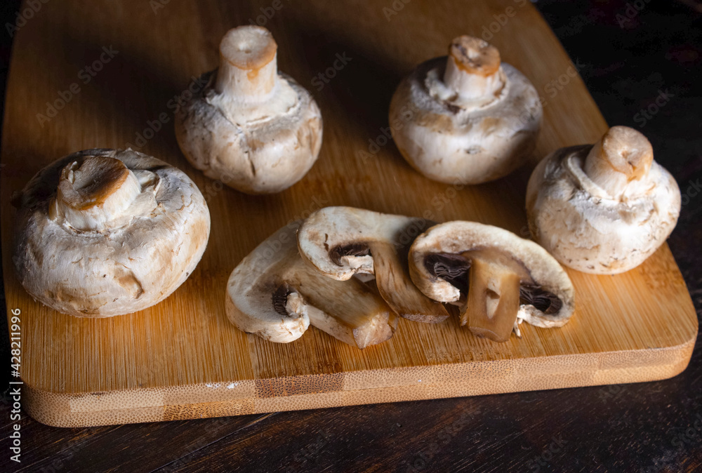 mushrooms on a cutting board