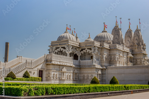 The exterior of the Hindu temple, BAPS Shri Swaminarayan Mandir, in Neasden, London photo