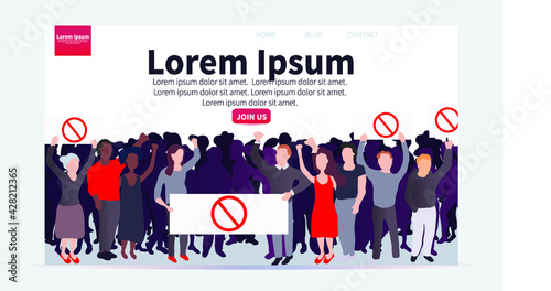 Vector crowd of people protesters. Protest Vector illustration. People holding protest banners. Flat design. stock footage