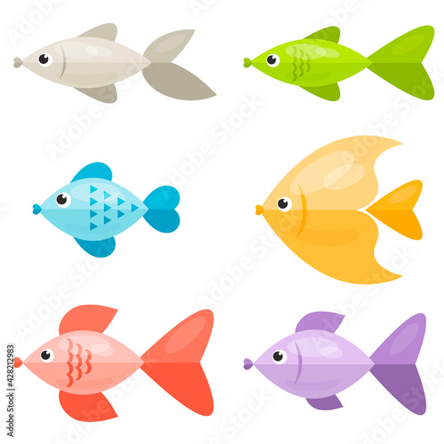 Set of colorful cartoon fish