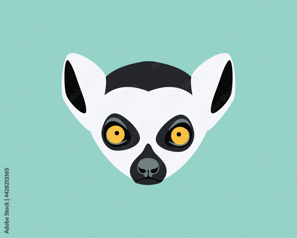 Fototapeta premium Lemur head. Wild animal muzzle. Vector flat symbol
