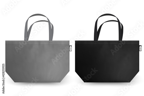 Shopping RPET bag cotton, Black and white tote shopping bags identity mock-up items template transparent background.