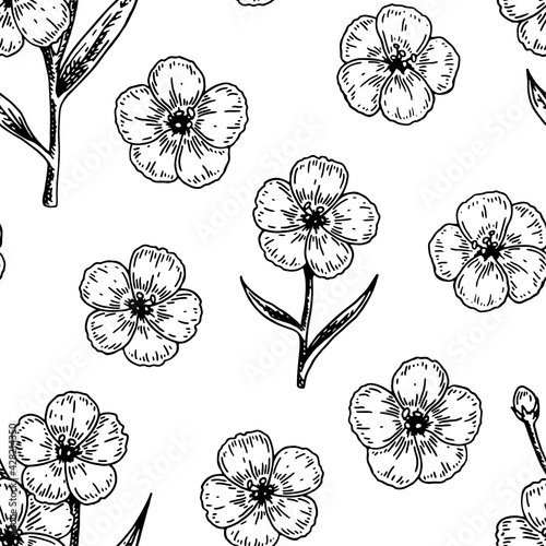 Spring flowers seamless pattern with hand drawn design elements. Vector illustration in sketch stile.