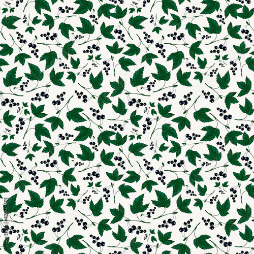 Seamless botanical pattern with currant branches 