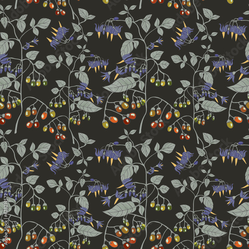Fotografia Seamless botanical brown pattern with nightshade plants