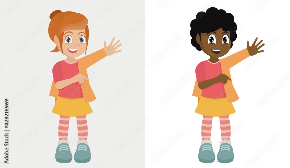 Little girl Dressing Up Himself., vector eps10