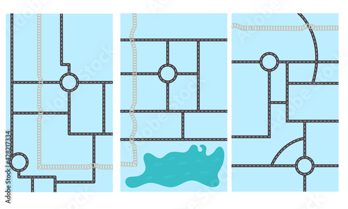 Road map schematic on blue background. Nursery design for the map creator. Vector illustration