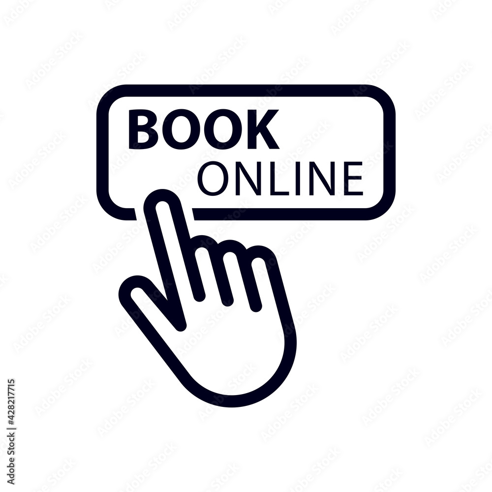 hand pointer or cursor mouse clicking on book online button linear icon. symbol in form of pressing hand hand pointer or cursor mouse clicking on book online button linear icon. symbol in form of pressing hand